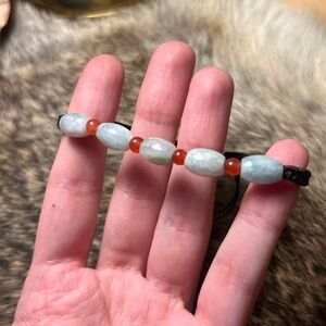 Sage green jade and orange quartz bracelet